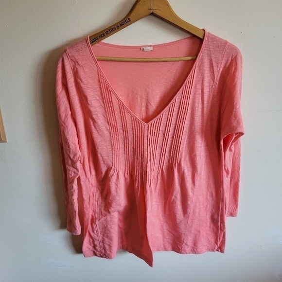 J. Crew Long Sleeve V Neck Lightweight Semi Sheer Pink Peach Medium - Picture 1 of 7